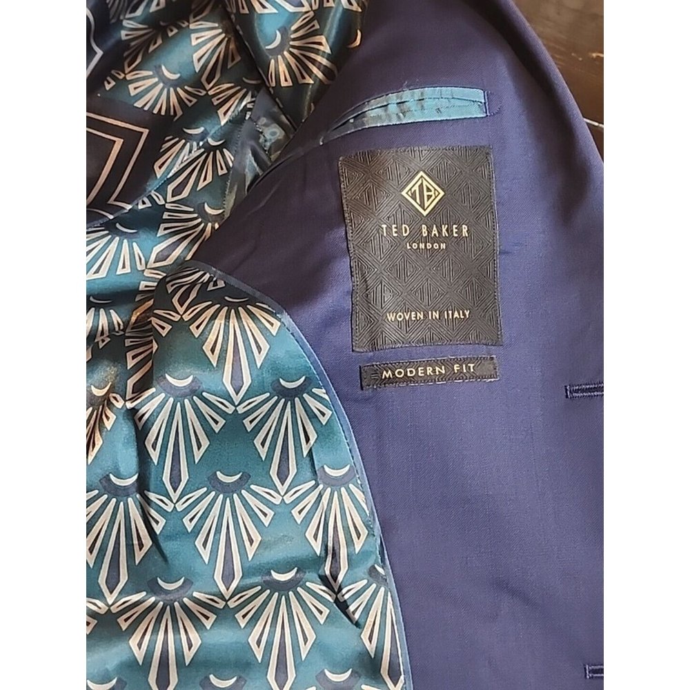 Men's Ted Baker London Sz. 38R Blazer sport Coat Wool Super 110's 2 Button Navy - Picture 3 of 15